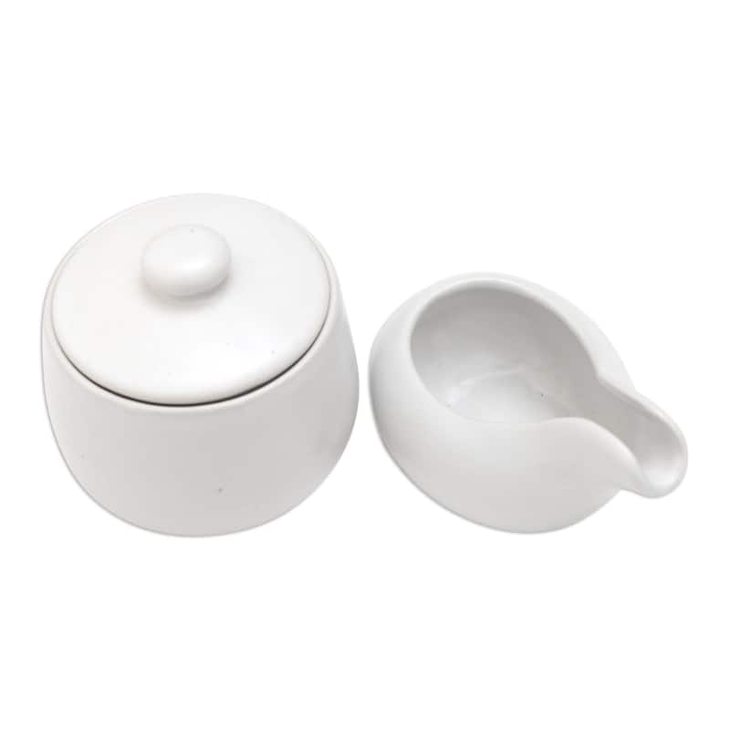 Novica Handmade Coffee Time In White Ceramic Cream And Sugar Set (Pair)