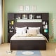 preview thumbnail 3 of 14, Queen Size Wooden Bed with Trundle, Cabinet, and Sockets, Espresso