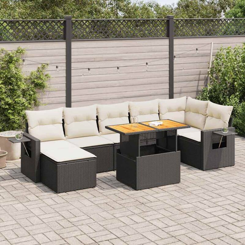 vidaXL Patio Sofa Set with Cushions Table and Sofa Modules 8 Piece Poly Rattan - 21.7 x 39.4 x 28.7