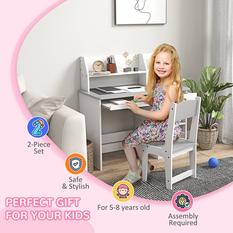 Kids Desk and Chair Set with Storage Drawers and Shelves MDF Study Table for Children Ages 5 to 8 - 35.5" L x 17.75" W x 35.5" H