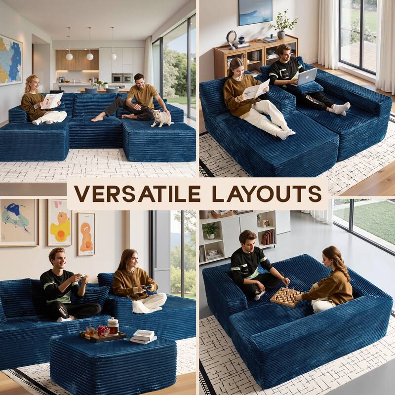 OVIOS All-Foam Cloud L-Shaped Lounger Sofa​ ​​With Ottoman​