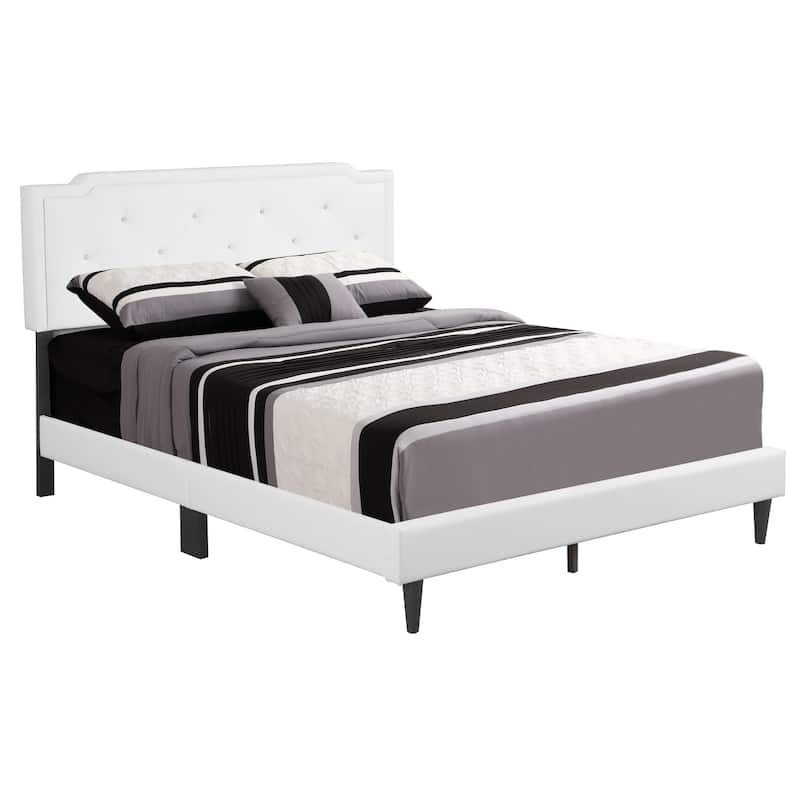 Full Size PU Tufted Platform Bed with Adjustable Headboard - White