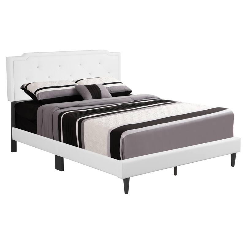 Queen Size PU Platform Bed with Adjustable Headboard and Tufting design - White