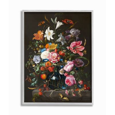 Stupell Elegant Floral Bouquet Butterfly and Fruit Details Framed Wall Art - Grey
