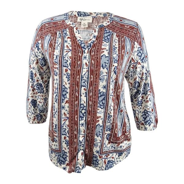Style Co Women S Plus Size Mixed Print Peasant Top Ivory Batik Overstock 28229048 0x