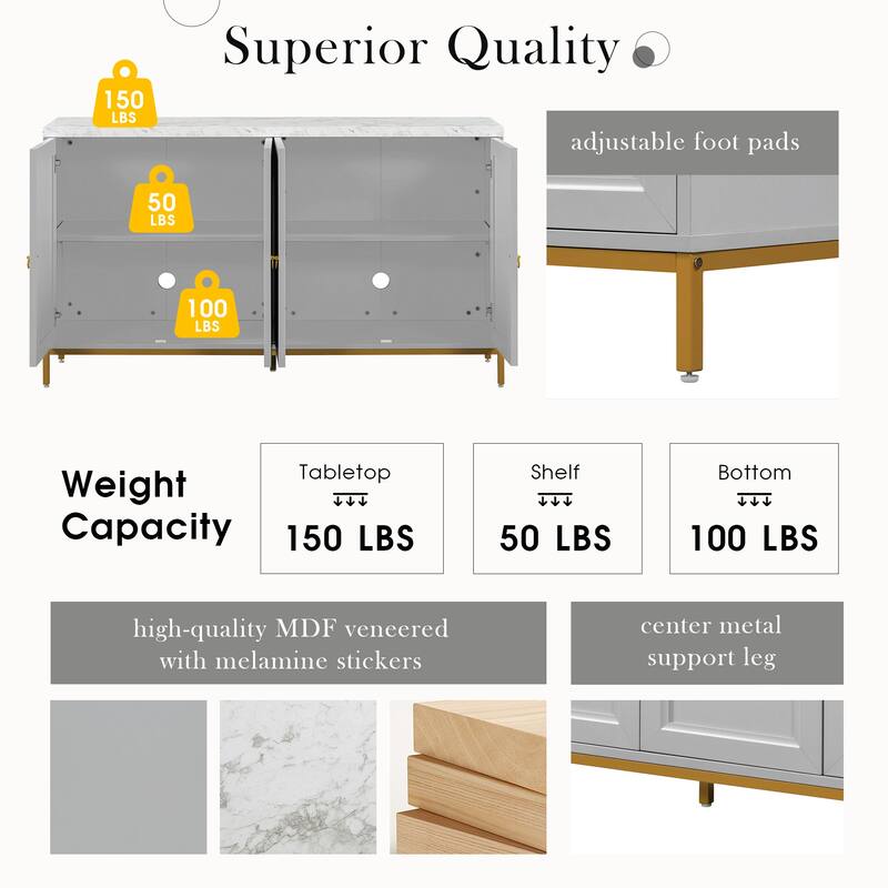 Light Gray Buffet Cabinet Sideboard Faux Marble Table Top Console Table