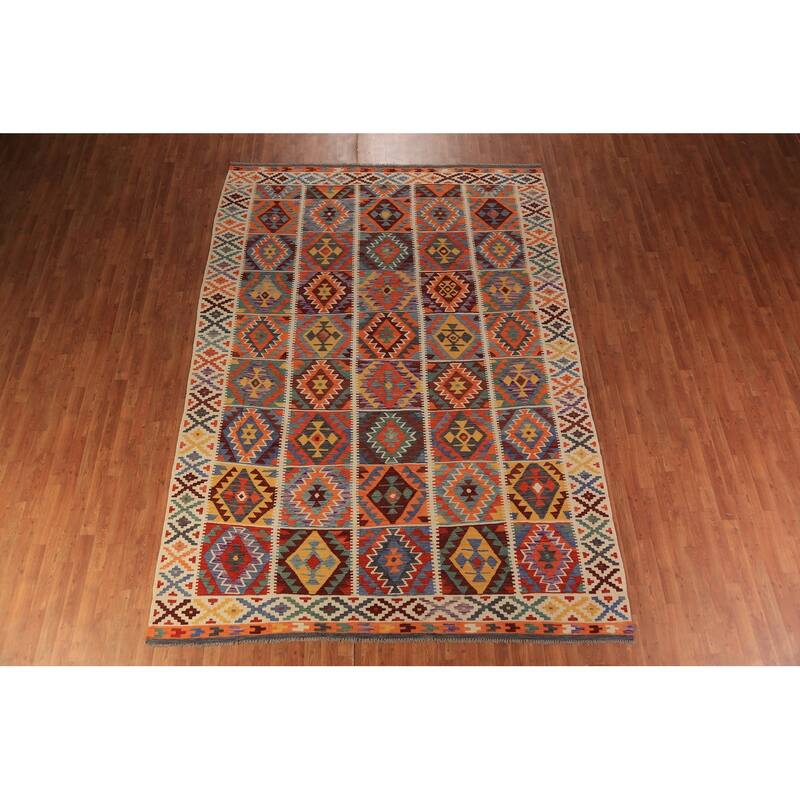 Kilim Oriental Area Rug Flatweave Reversible Multi-Color Wool Carpet - 8'0"x 11'6"