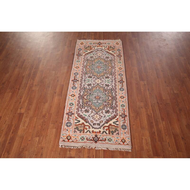 Gray Geometric Heriz Serapi Accent Rug Hand-Knotted Wool Carpet - 2'6"x 5'11"