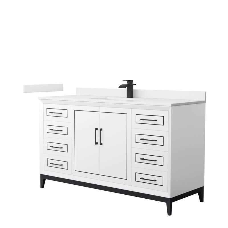 Marlena 60-inch Single Vanity, Quartz Top - White, Black Trim, White Quartz Top