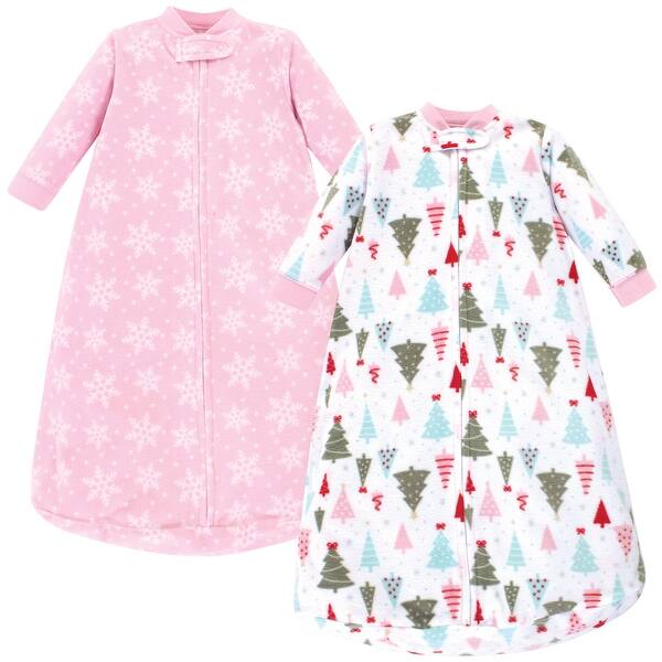 slide 1 of 1, Hudson Baby Infant Girl Long-Sleeve Fleece Sleeping Bag, Sparkle Trees, 0-9 Months - Pink Sparkle Trees - 0-9 Months 0-9 Months - Pink Sparkle Trees