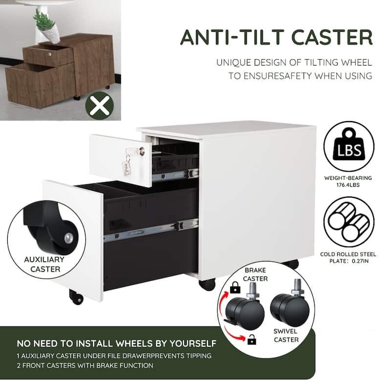 2 Drawer Mobile File with Lock Metal Filing for Legal