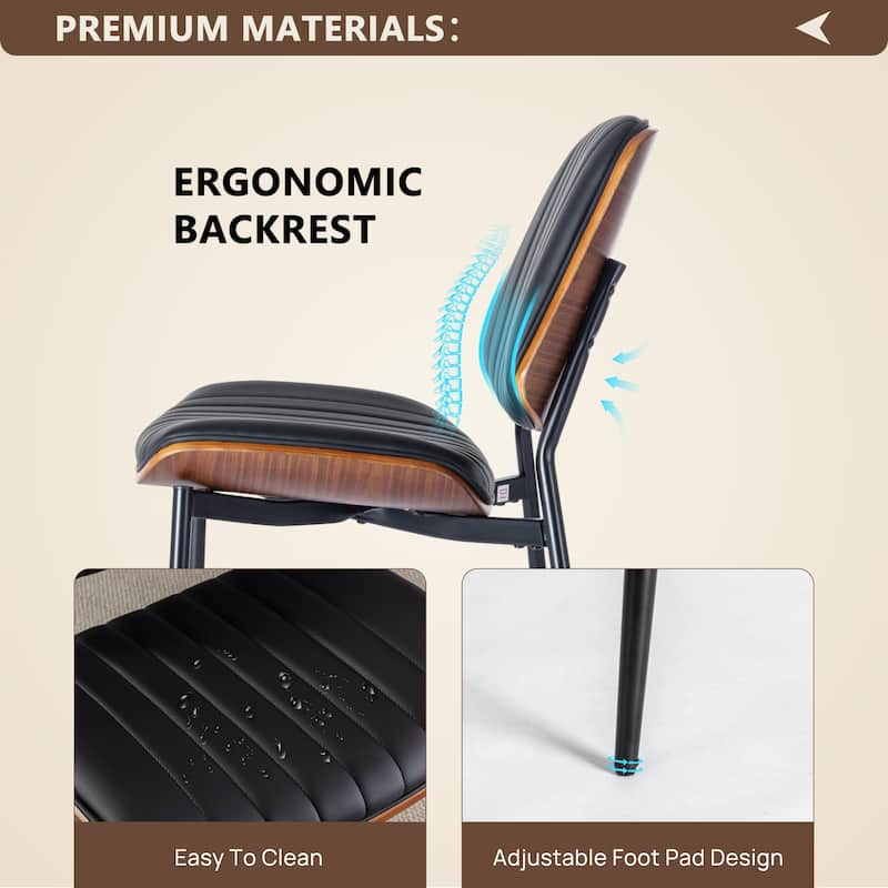 Mid Century Modern Retro Leather Dining Chair with Bentwood (Set of 4)