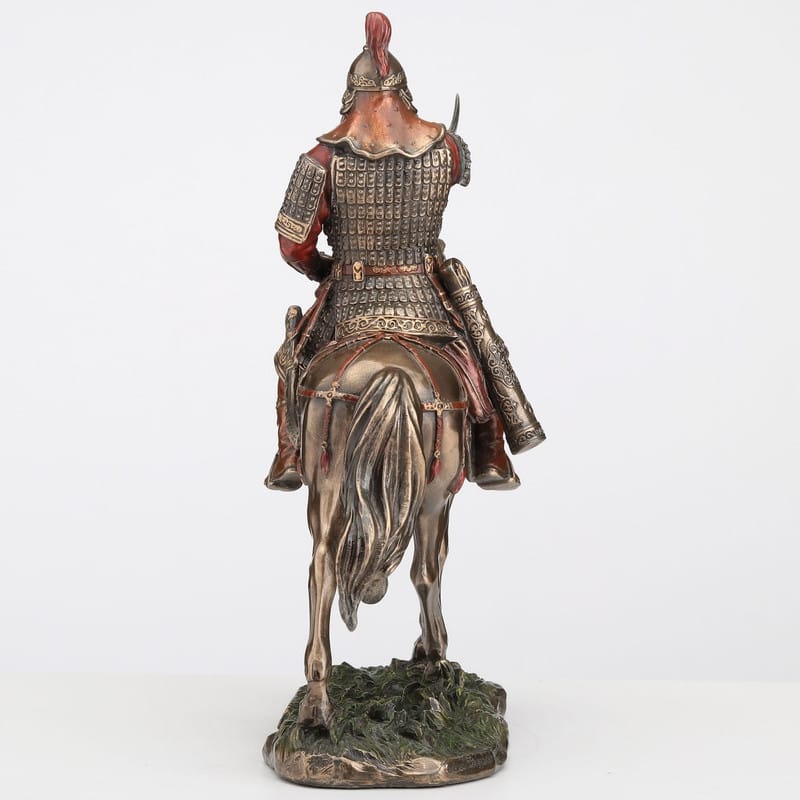 9.65 inches Width Cold Cast Bronze Genghis Khan on Horse Back Bronze Finish Figurine