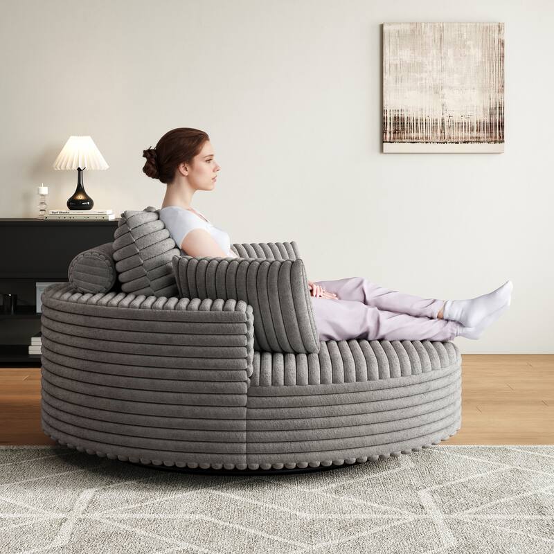 55''L Corduroy Chenille Foam Single Swivel Chair, Fluffy Modern Sleeper, 360 Degree Swivel Chair