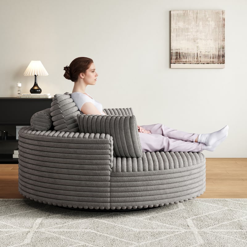 55 Inch Corduroy 360 Degree Swivel Sofa Chair for Living Room