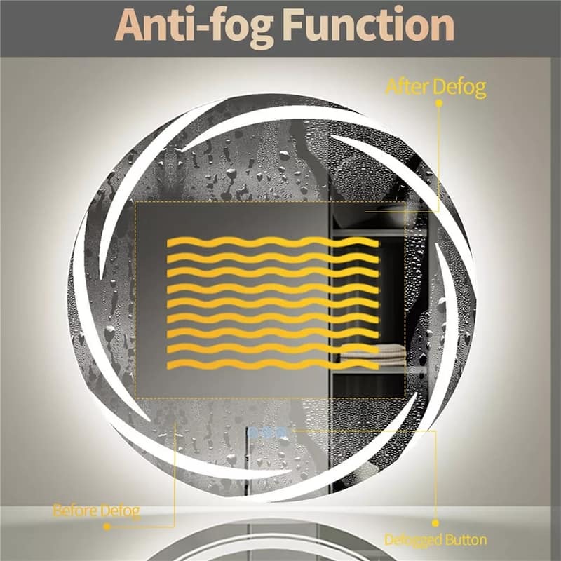Unique LED Illuminated Round Bathroom Vanity Mirror Anti-Fog Dimmable