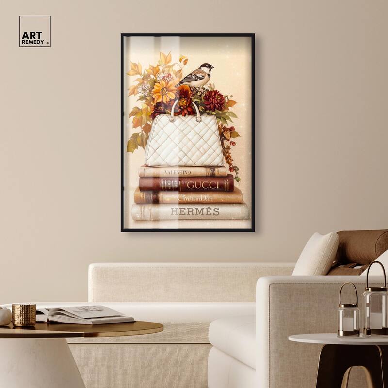 Little Bird Fall Flowers Glam Shadowbox by Art Remedy
