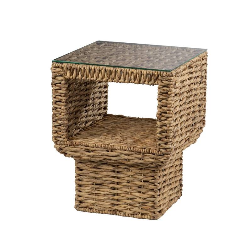 HomeRoots 23" Brown And Clear Glass And Rattan Wicker Square End Table - 18