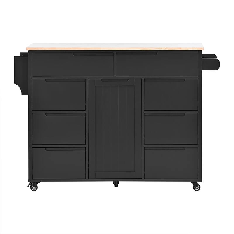 Kitchen Cart With Rubber Wood Countertop, Large Storage Space Flatware Organizer With Spice Rack, Towel Rack