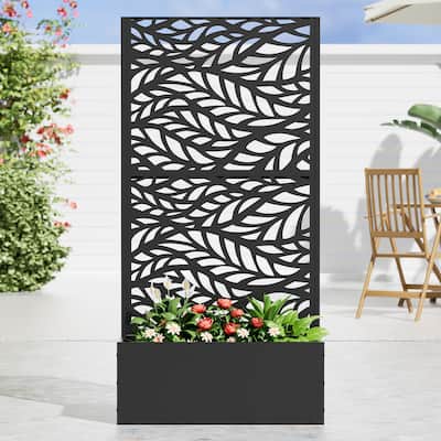 Metal Movable Planter Box with Trellis Privacy Screen Planter Box with Lockable Wheels