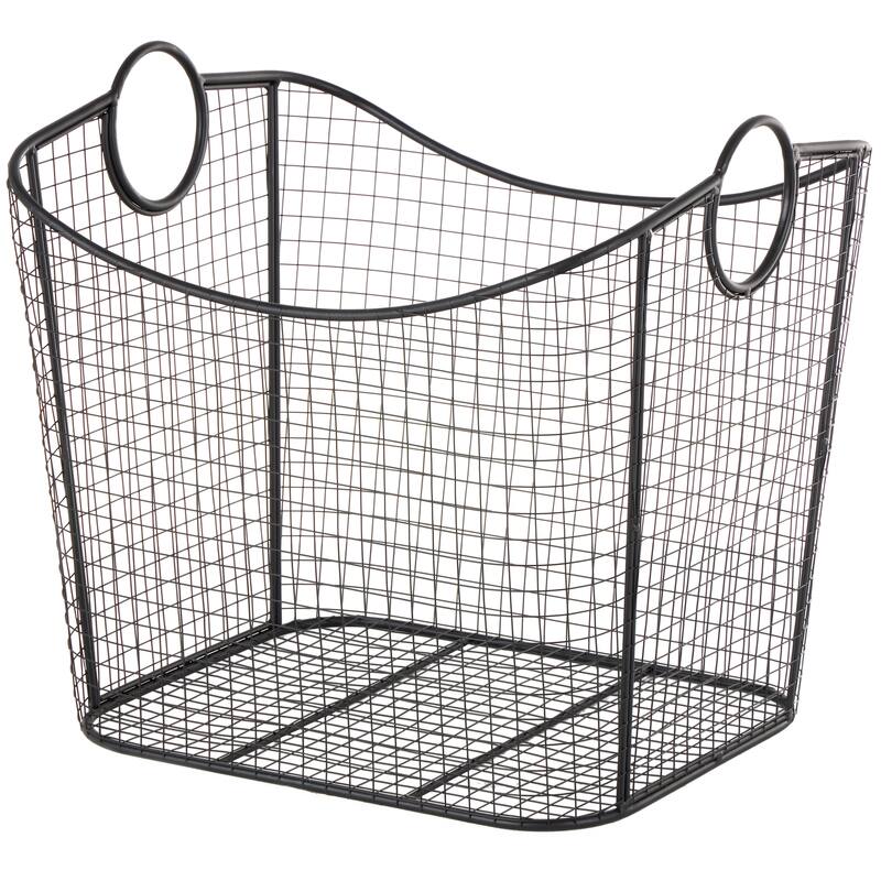 Gold Metal Wire Grid Storage Basket with Curved Edges Ring Handles