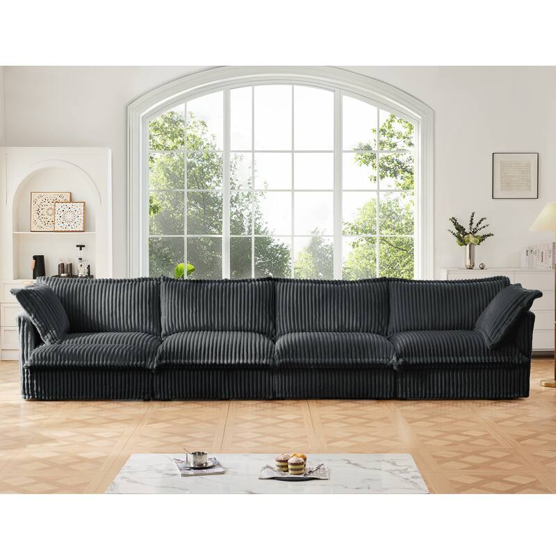 4-Seater Corduroy Slipcovered Sofa with Extra Deep for Living Room - Grey