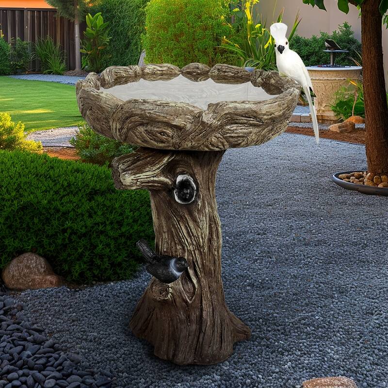 23in H Birdbath for Outdoor Garden with a Fake Bird Decor