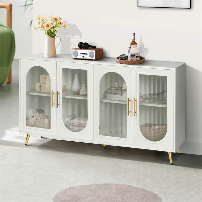Sideboard Storage Cabinet & Adjustable Shelves for Living Room Bedroom - Antique White