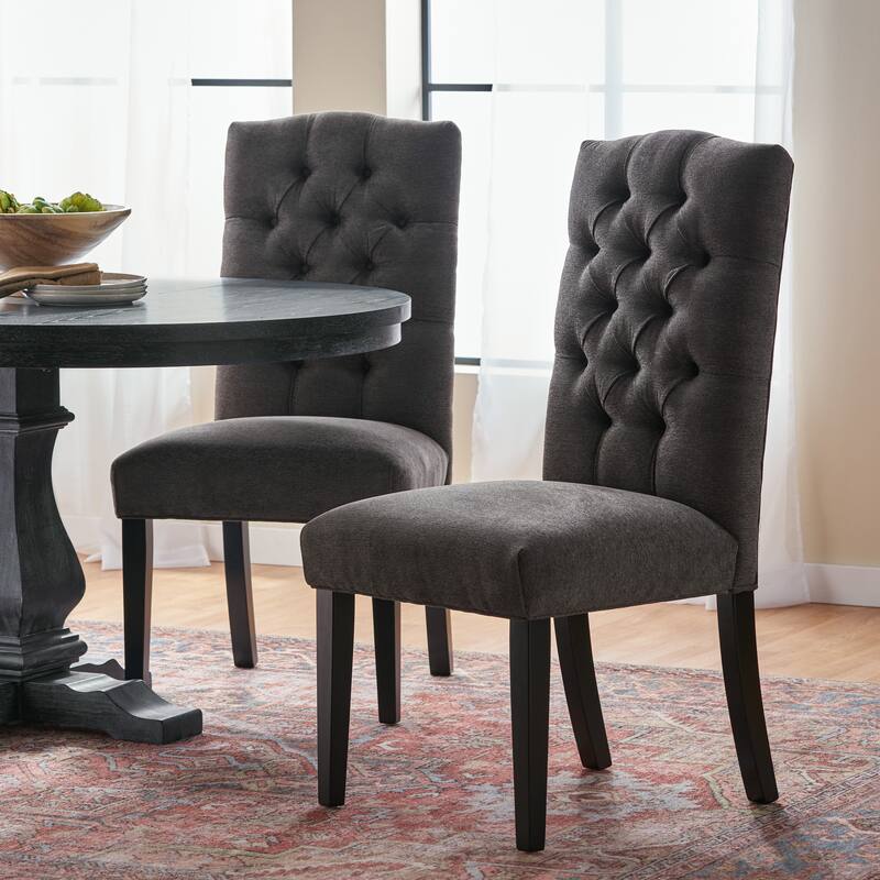 Modern Dining Chairs Tufted Dining Chairs with Tufted Back and Crown Top, for Dining Rooms, Set of 2, Dark Grey