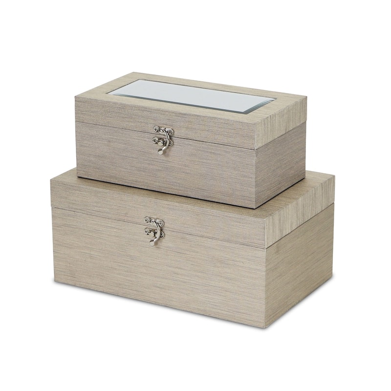 Set of 2 Rose Gold Rectangular Boxes with Top Mirror 11.5"