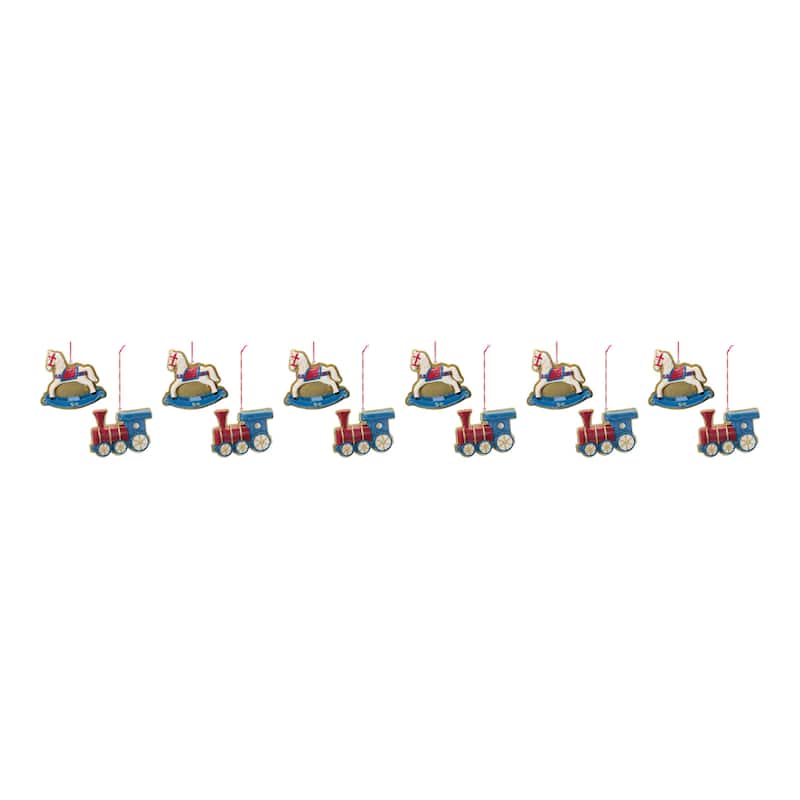 Rocking Horse and Toy Train Ornament (Set of 12)