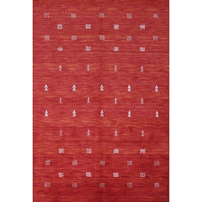 Rust Red Tribal Gabbeh Indian Rug Hand-Knotted Wool Carpet - 4'5" x 6'4"