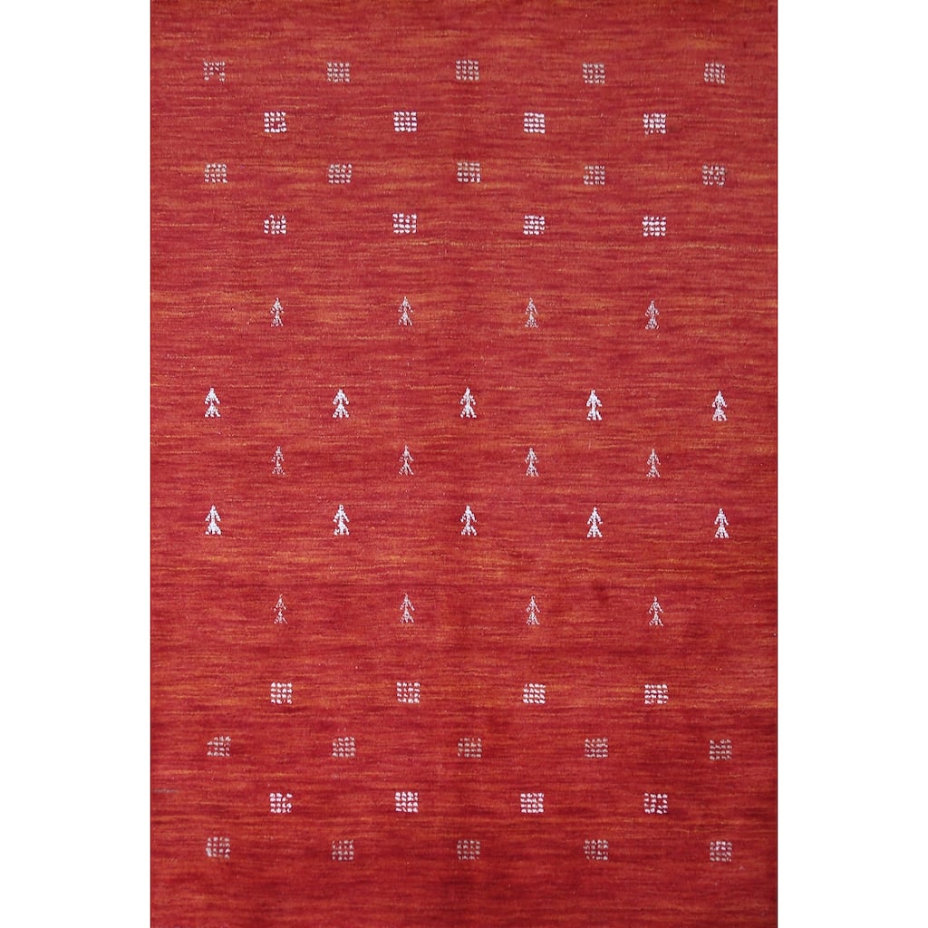 Rust Red Tribal Gabbeh Indian Rug Hand-Knotted Wool Carpet - 4'5" x 6'4"