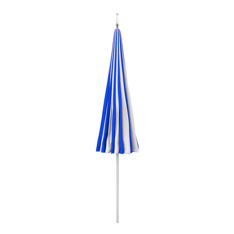 California Umbrella 8.5' Pagoda Series Patio Umbrella White Aluminum Steel Wire Ribs Push Lift Pacific Blue and Natural