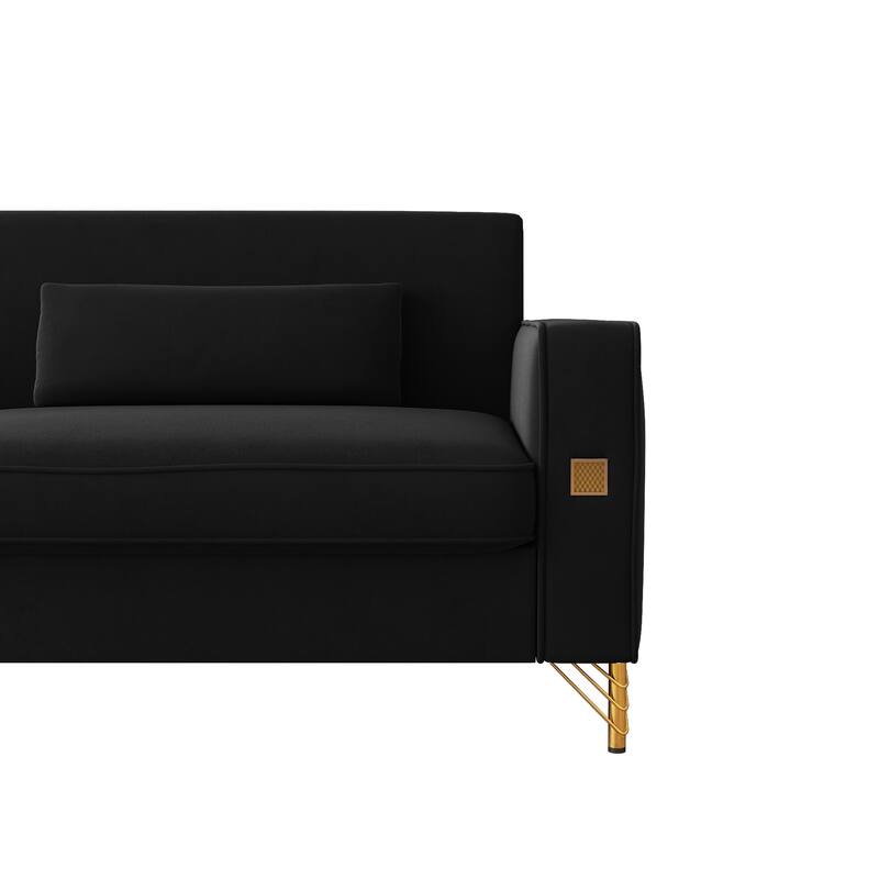 85.63" Velvet Sofa Couch with Cushions, Loveseat for Living Room, Square Armrest Upholstered Sofa with Metal Legs