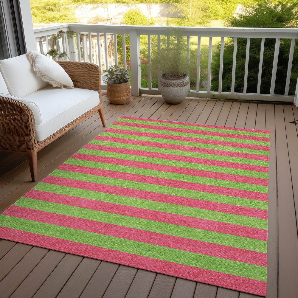 Machine Washable Indoor/ Outdoor Cabana Stripe Chantille Rug
