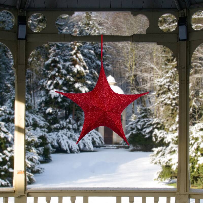 25.5" Tinsel Foldable Christmas Star Outdoor Decoration