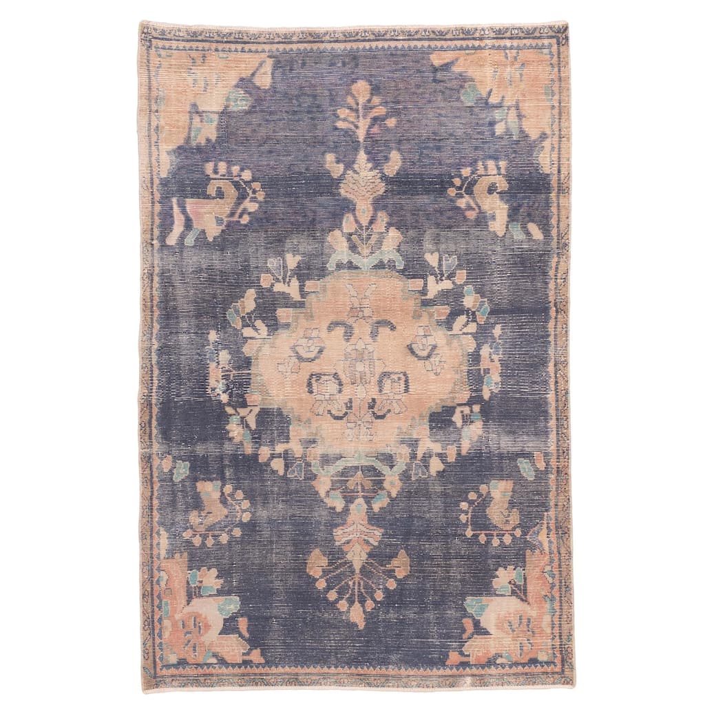 ECARPETGALLERY Hand-knotted Antalya Vintage Navy Wool Rug - 4'3 x 6'6