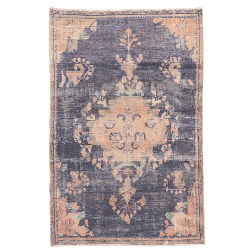 ECARPETGALLERY Hand-knotted Antalya Vintage Navy Wool Rug - 4'3 x 6'6