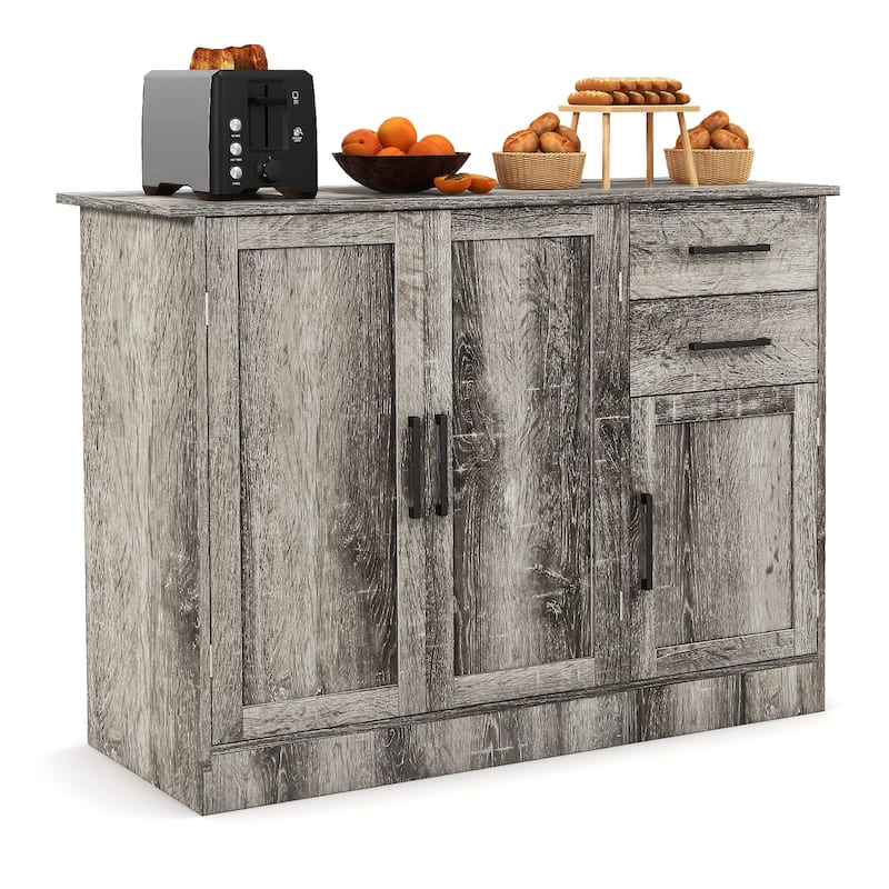 Grey Kitchen Buffet Cabinet with Drawers and Adjustable Shelves for Dining Room Storage - 43.5'' x 16'' x 31''(L x W x H)
