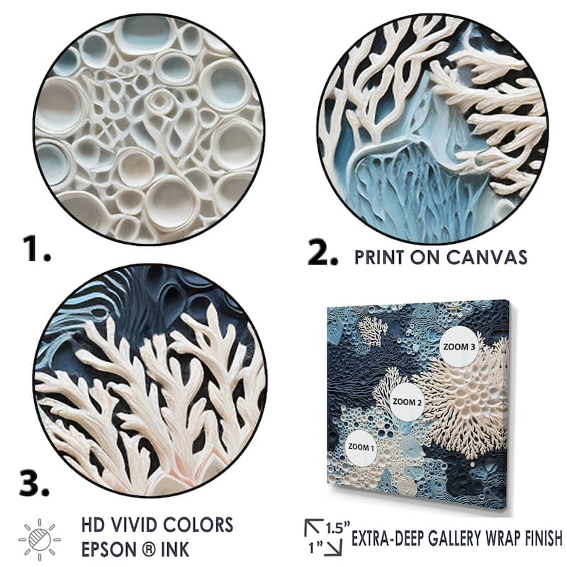 Designart "Under Water Blue And White Corals Collage" Coastal Framed Canvas Wall Art