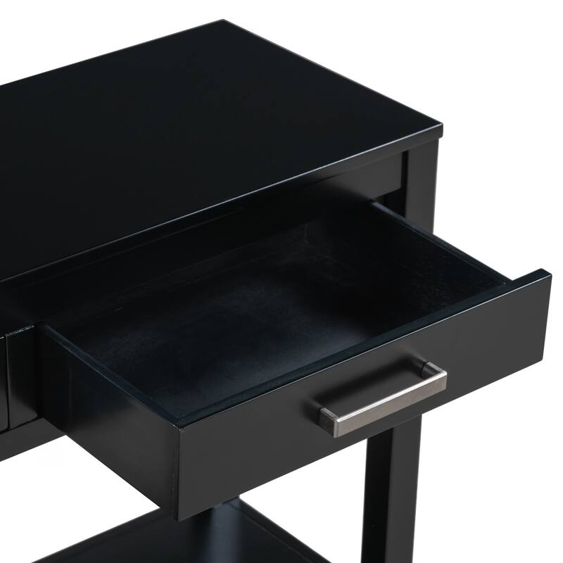 Farmhouse Entryway Table with 3 Drawers, Painted Console Table with Bottom Shelf & Iron Handles