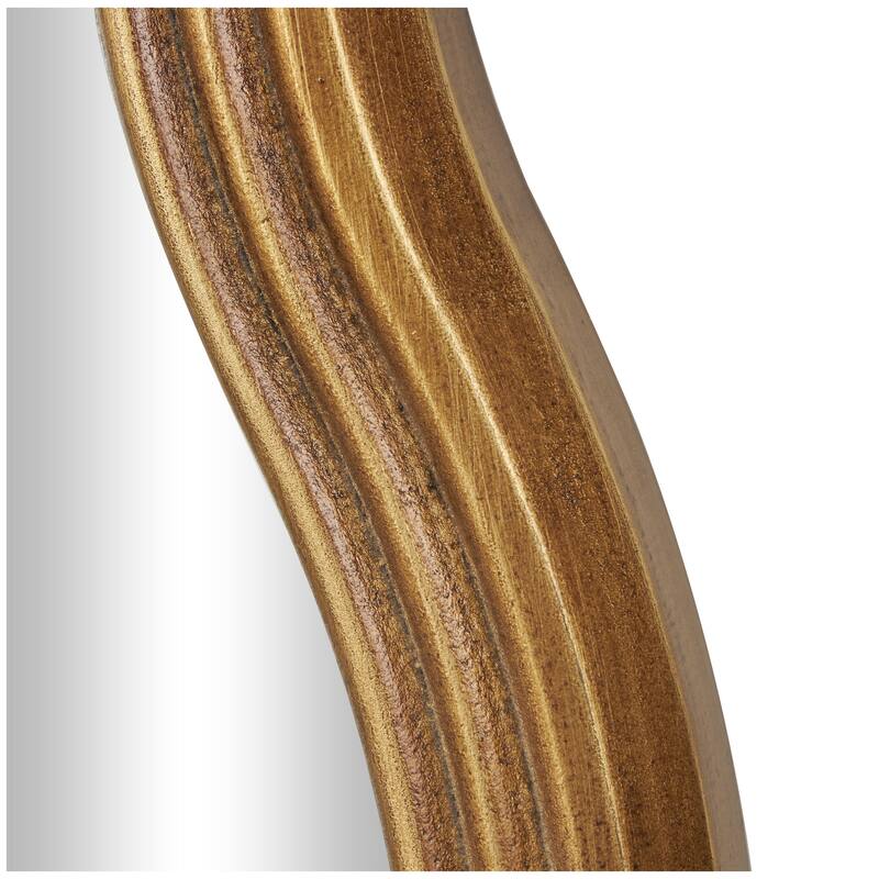 Wooden Wavy Shaped Room Wall Mirror with Ribbed Frame - Gold - Roche River Decor