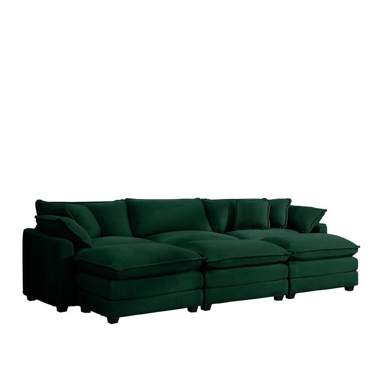 Oversized Corduroy Sofa with 3 Ottomans, Modular Set for Living Room, Convertible Sleeper
