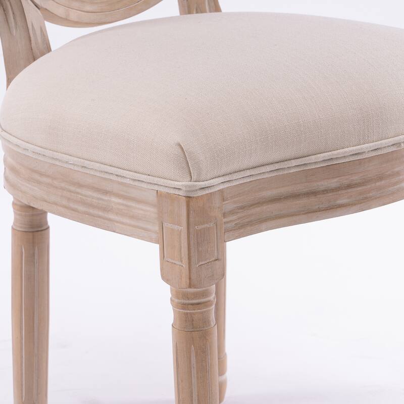 Set of 2 French Style Solid Wood Frame Linen Fabric Rattan Back Dining Chairs