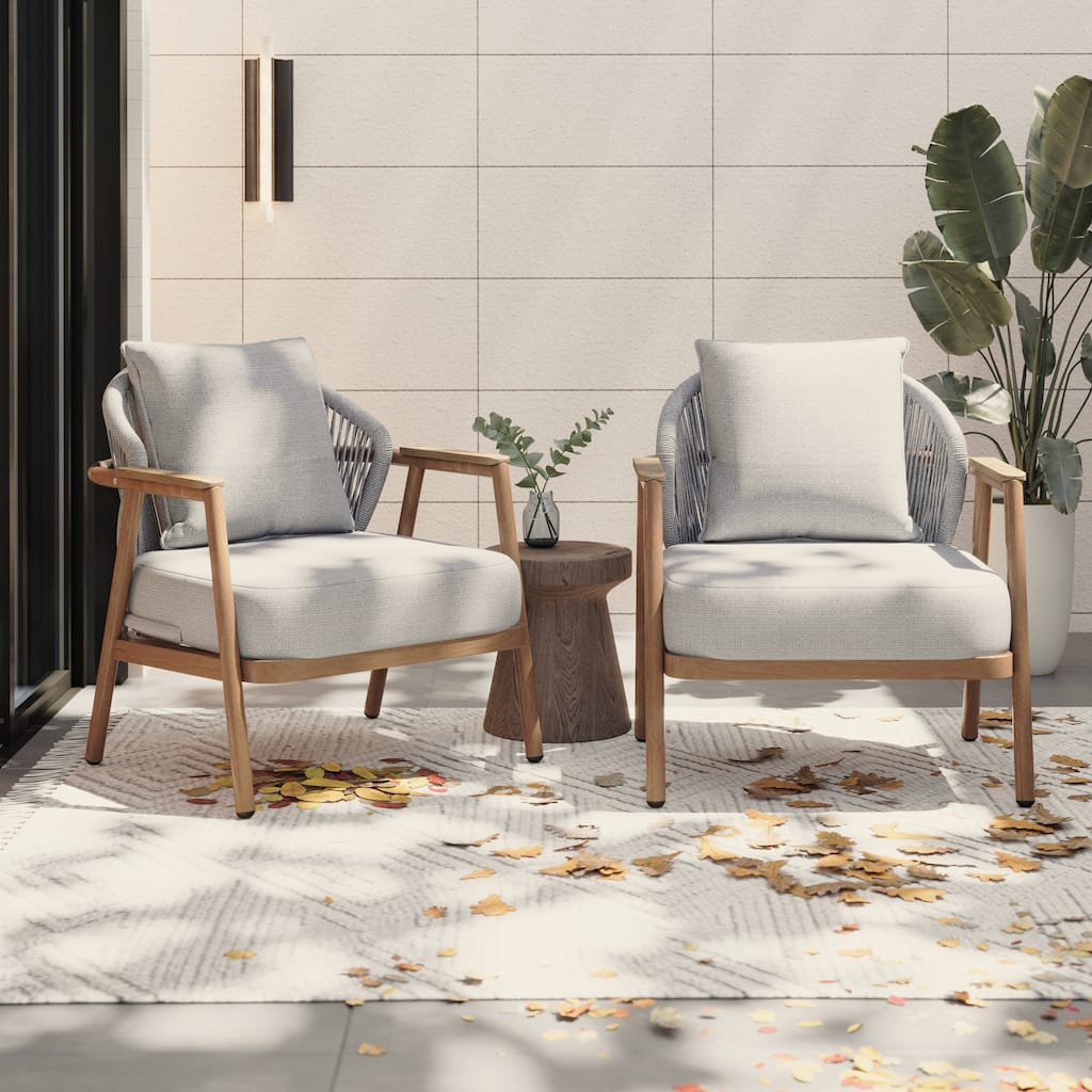 Set of 2 Outdoor Rope Club Chair, Teak Finished