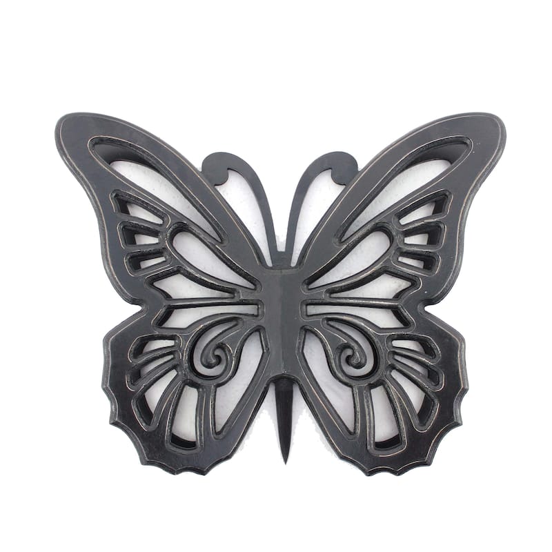 Set of 2 Wooden Butterfly Wall Plaque with Cutout Detail, Black