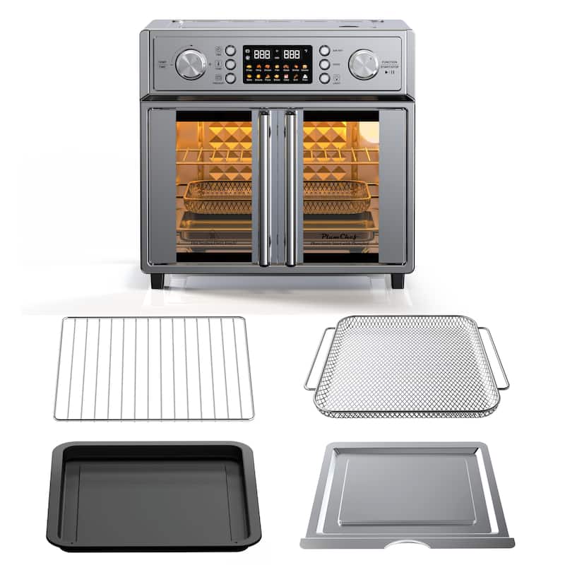 26QT Large Capacity French Double-Door Air Fryer Convection Toaster Oven, 1700W, 14 Preset Menus, 7-in-1 Multi-Function