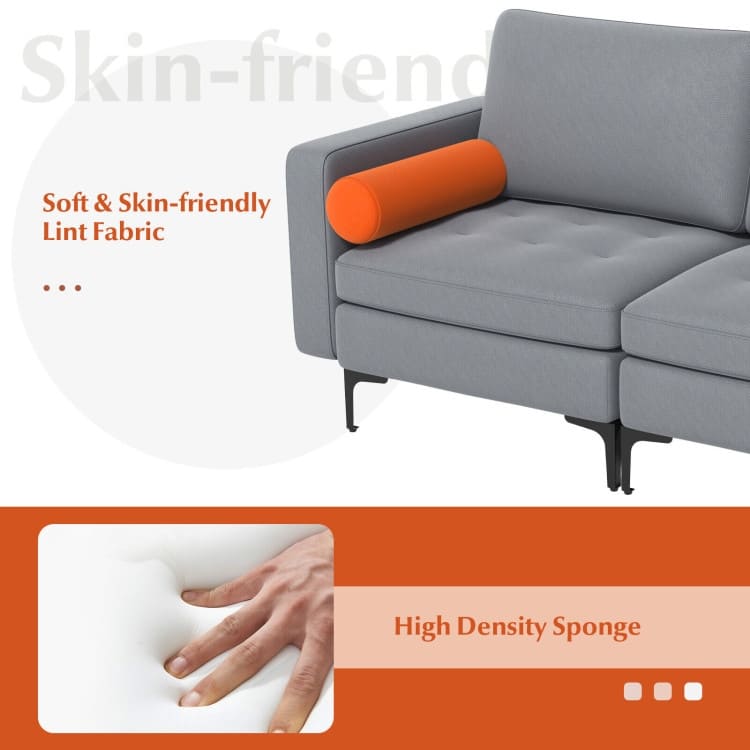 Modern Loveseat Sofa with 2 Bolsters and Side Storage Pocket - 68" x 31" x 31.5" (L x W x H)