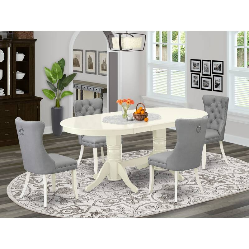 East West Furniture Kitchen Table Set Includes an Oval Dining Table and Chairs, Linen White (Pieces Options) - VADA5-LWH-27